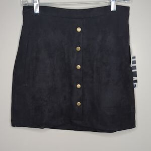 HYFVE Black Mini Skirt with Gold Button Front